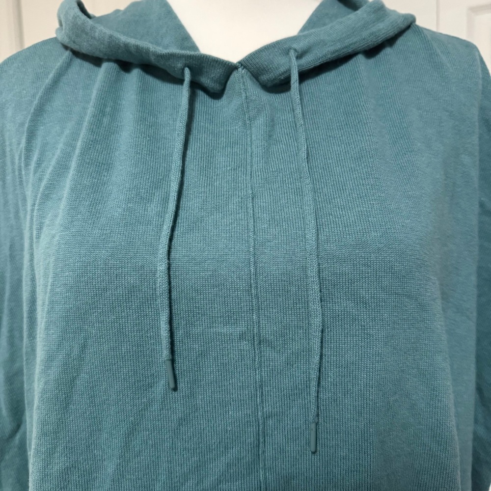 Coldwater Creek Teal Poncho Hoodie Knit Womens Sweater Medium oversized cotton - Picture 3 of 8